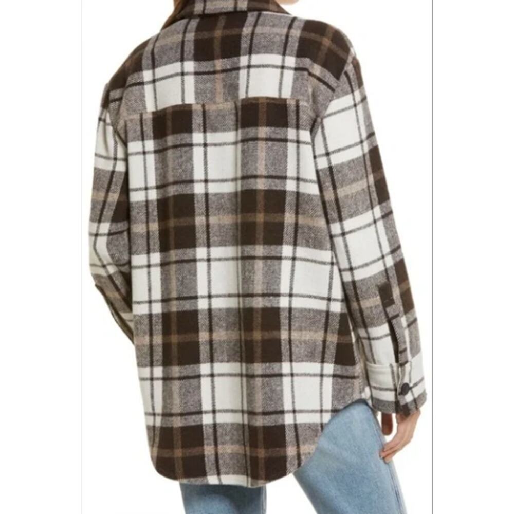 TREASURE & BOND Nordstrom Brown & White Wool Blend Plaid Shacket // XS - Picture 4 of 12